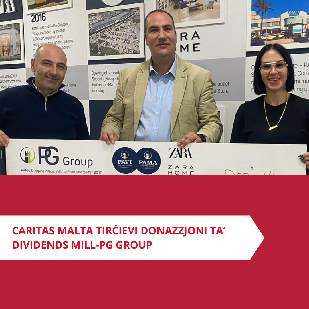 Featured image for “Caritas Malta Tirċievi €29,000 mid-dividends ta’ Diċembru 2024 tal-PG Group”